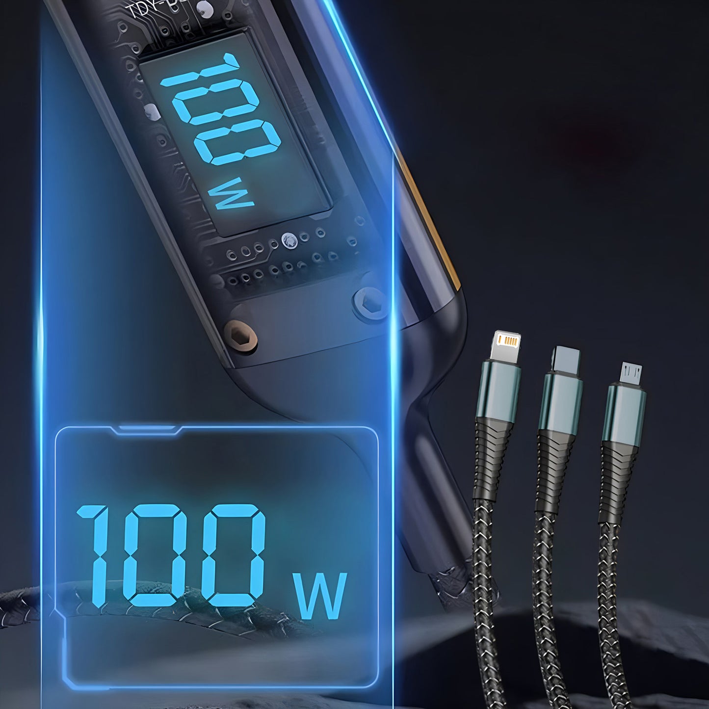 100W快充线多功能充电器尼龙编织3合1
