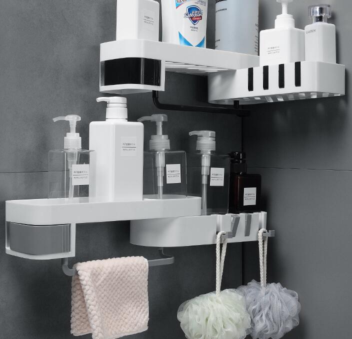 Corner Bathroom Organizer Shelf Rotating Drill Free