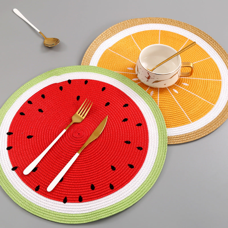 PP Woven Round Fruit Design Placemat Table Mat 38 cm