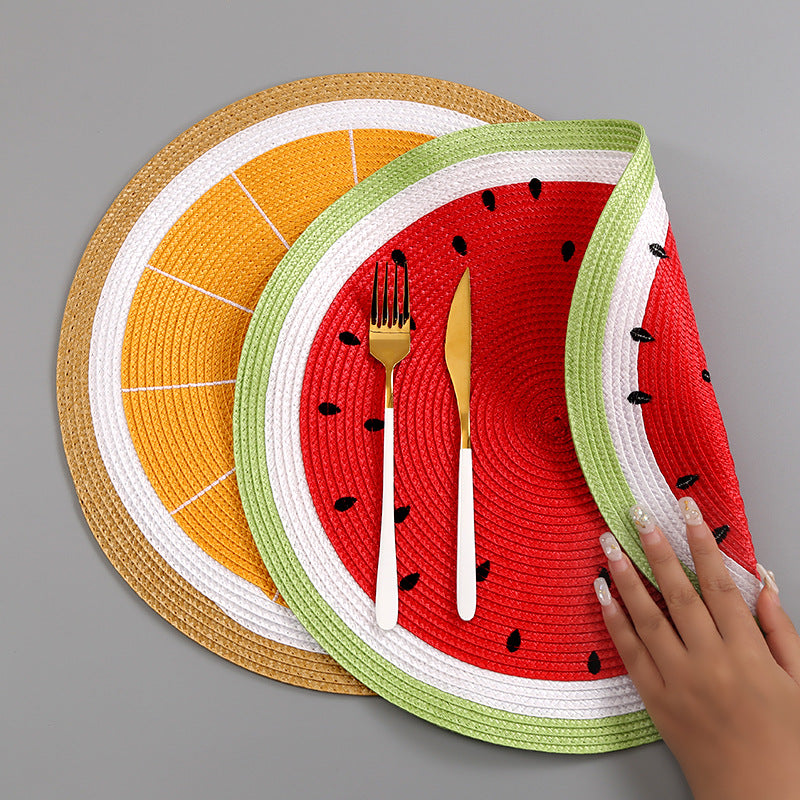 PP Woven Round Fruit Design Placemat Table Mat 38 cm