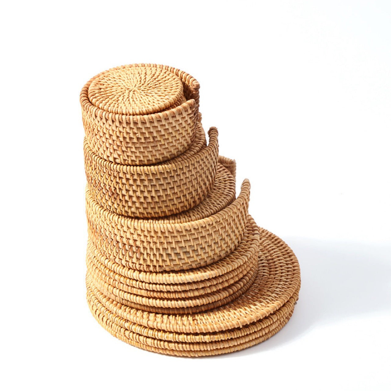 Woven Rattan Coaster Set with Holder