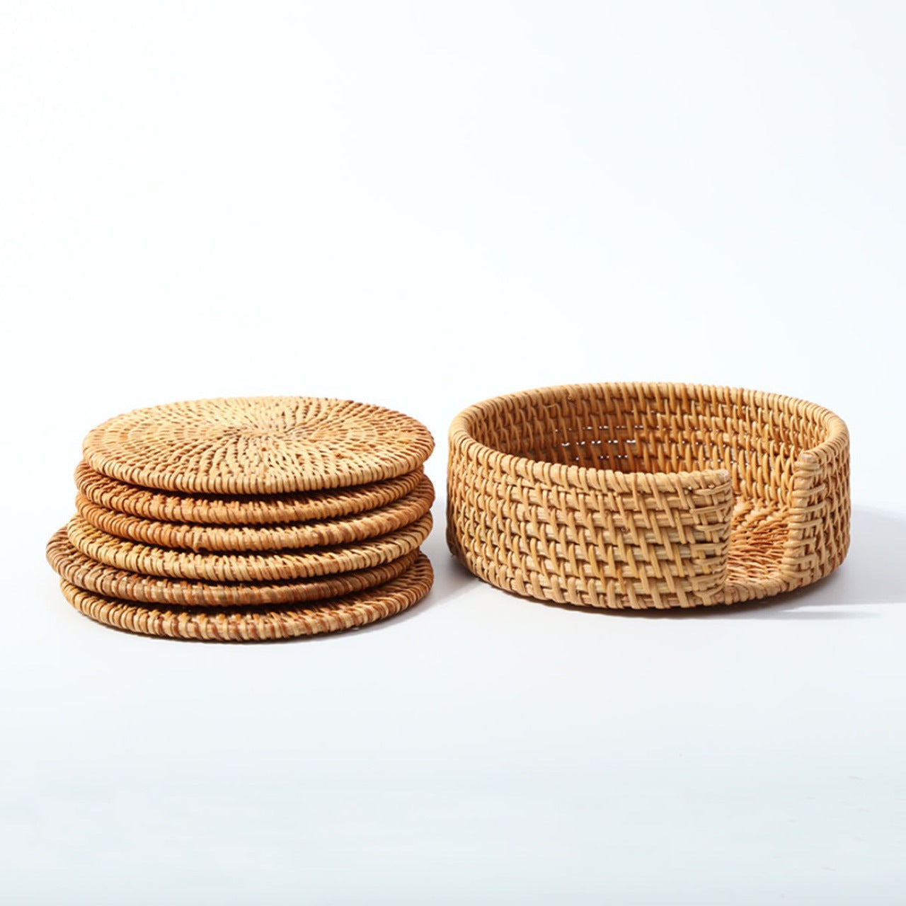 Woven Rattan Coaster Set with Holder