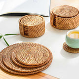 Woven Rattan Coaster Set with Holder
