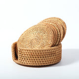 Woven Rattan Coaster Set with Holder