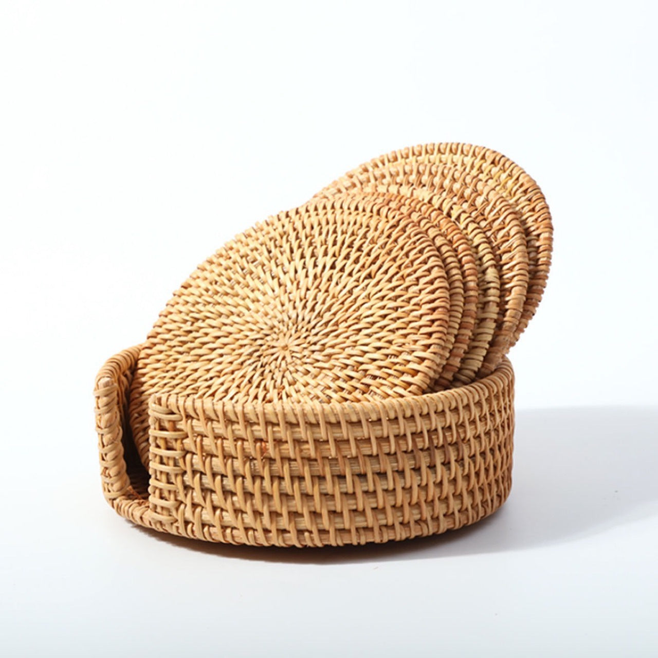 Woven Rattan Coaster Set with Holder