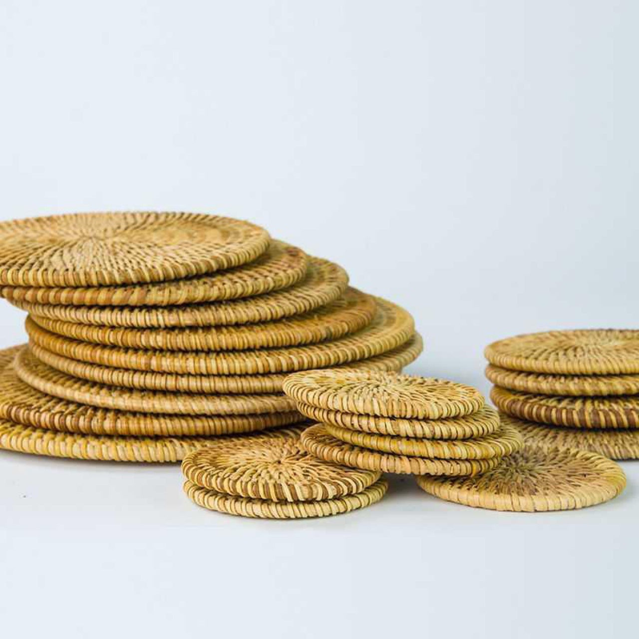 Woven Rattan Coaster Set with Holder