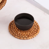 Woven Rattan Coaster Set with Holder