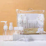 6PCS Mini Refill Bottles travel kit with transparent pump, spray, and cream containers in a clear zip pouch for travel convenience | Price Sri Lanka