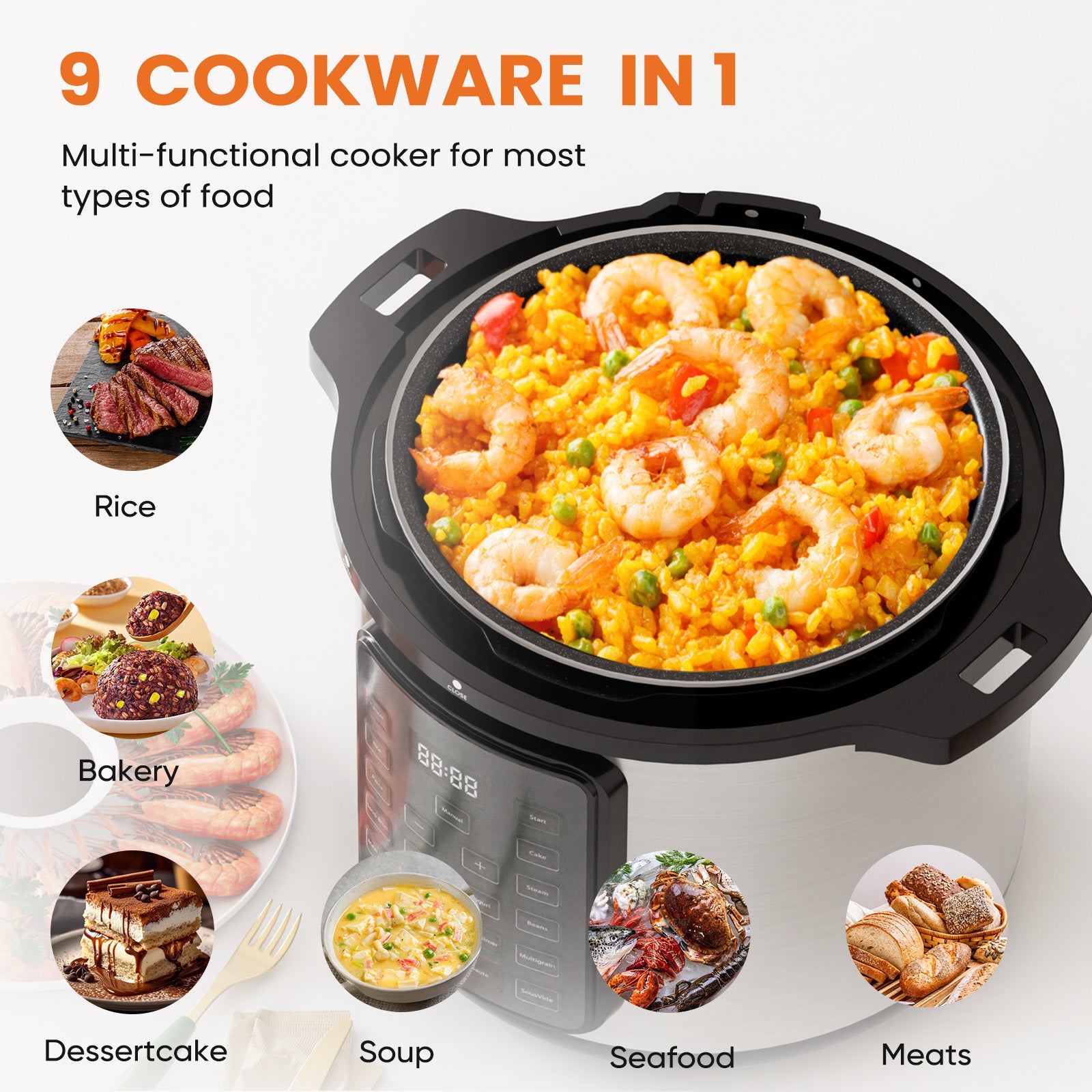 9 In 1 Electric Pressure Cooker, Rice Cooker, Multi-Functional Smart Pot