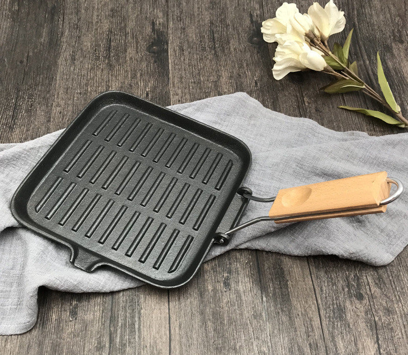 Cast Iron Camping Steak Skillet Folding Handle Grill Pan