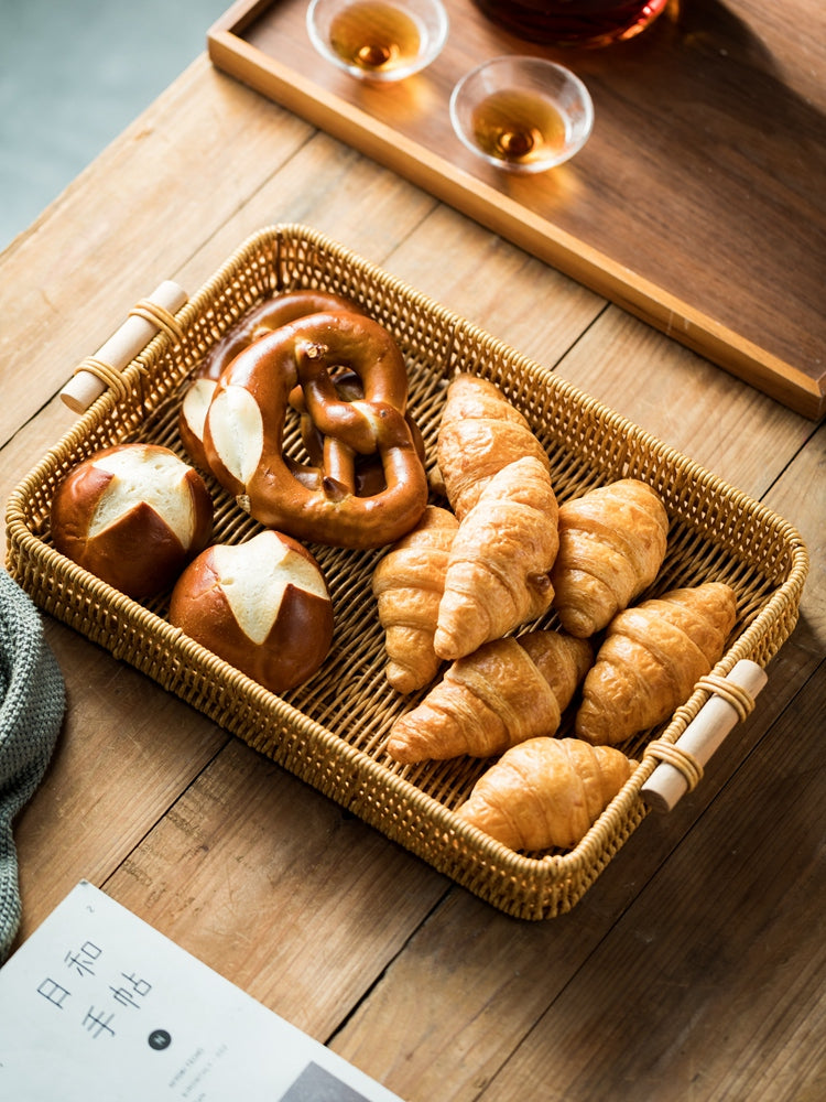 Rattan Design Plastic Bread Serving Rectangular Tray