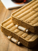 Rattan Design Plastic Bread Serving Rectangular Tray
