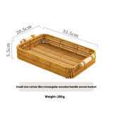 Rattan Design Plastic Bread Serving Rectangular Tray