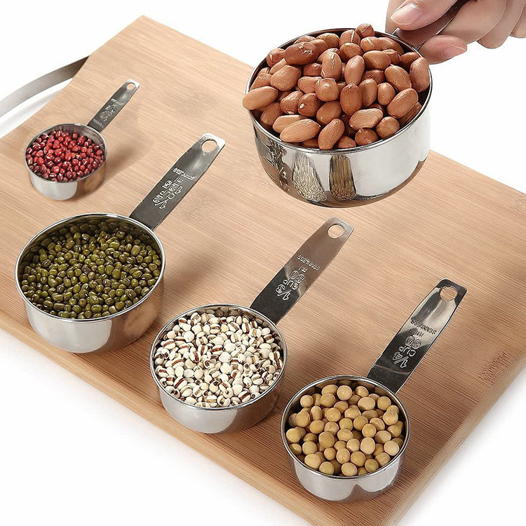 5-Piece Stainless Steel Measuring Cup Set – Baking Essentials with Scale Markings
