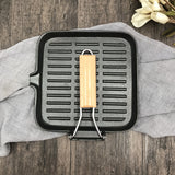 Cast Iron Camping Steak Skillet Folding Handle Grill Pan