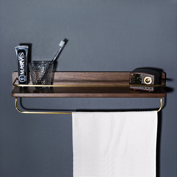 Wooden shelf with copper bracket - bathroom shelf