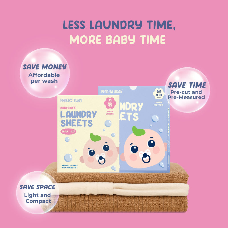 Peachy Bum Baby Safe Laundry Sheets (Travel Size) for 20 Loads