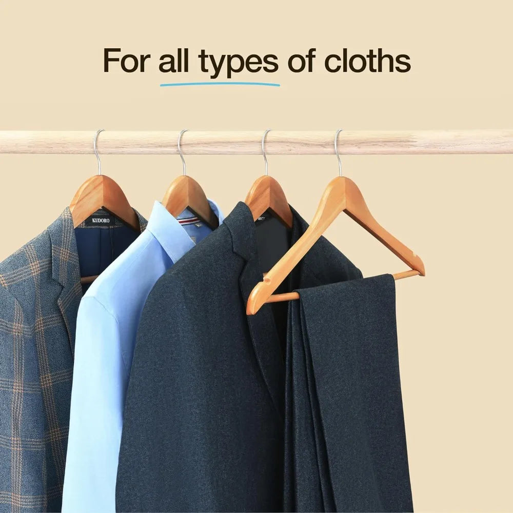 Premium Solid Wood Coat Hangers with Non-Slip Bar & 360° Swivel Hook