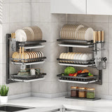 Wall-Mounted Kitchen Dish Rack Organizer with Drainboard