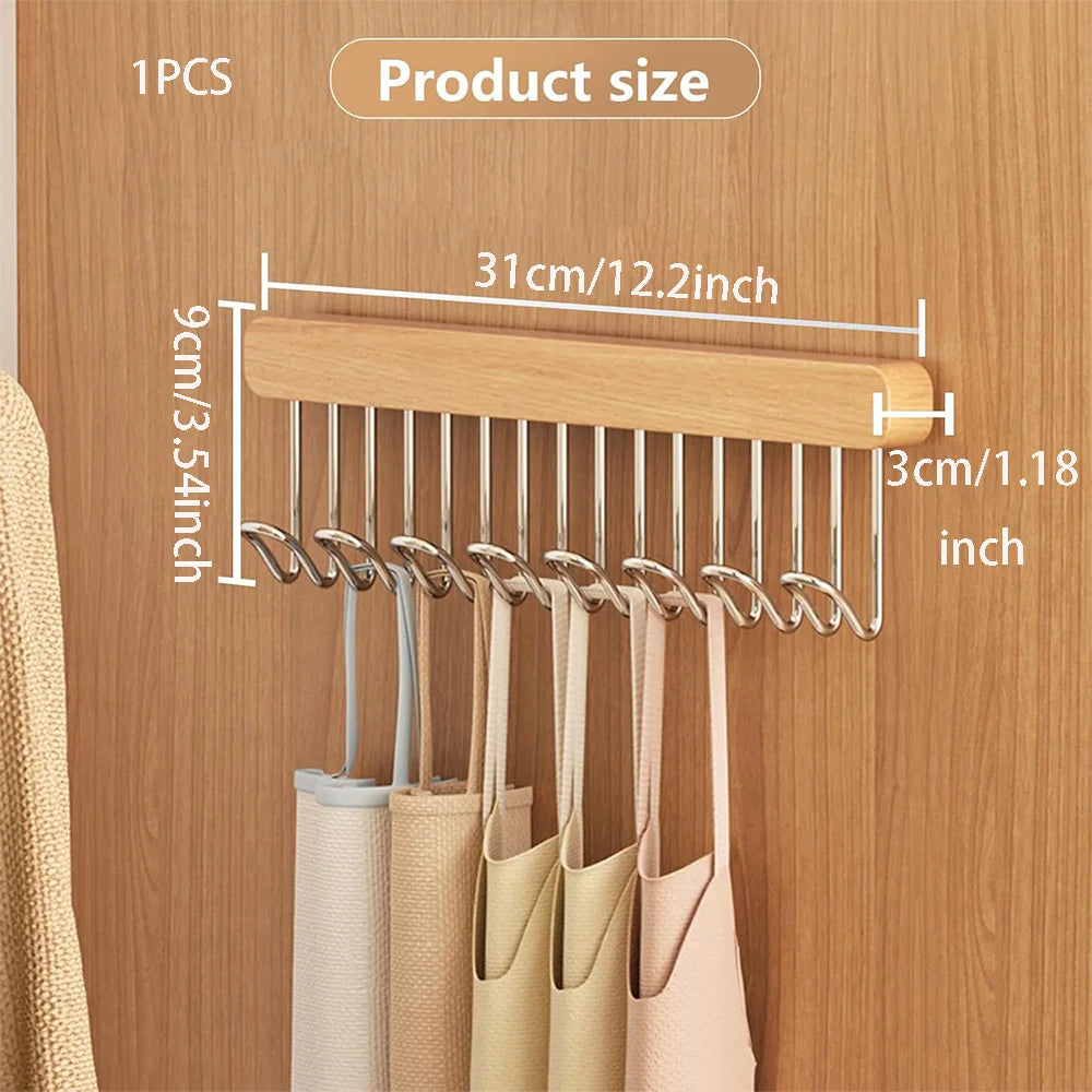 Wall-Mounted Retractable Wooden Hanger Storage Rack with Utility Hooks