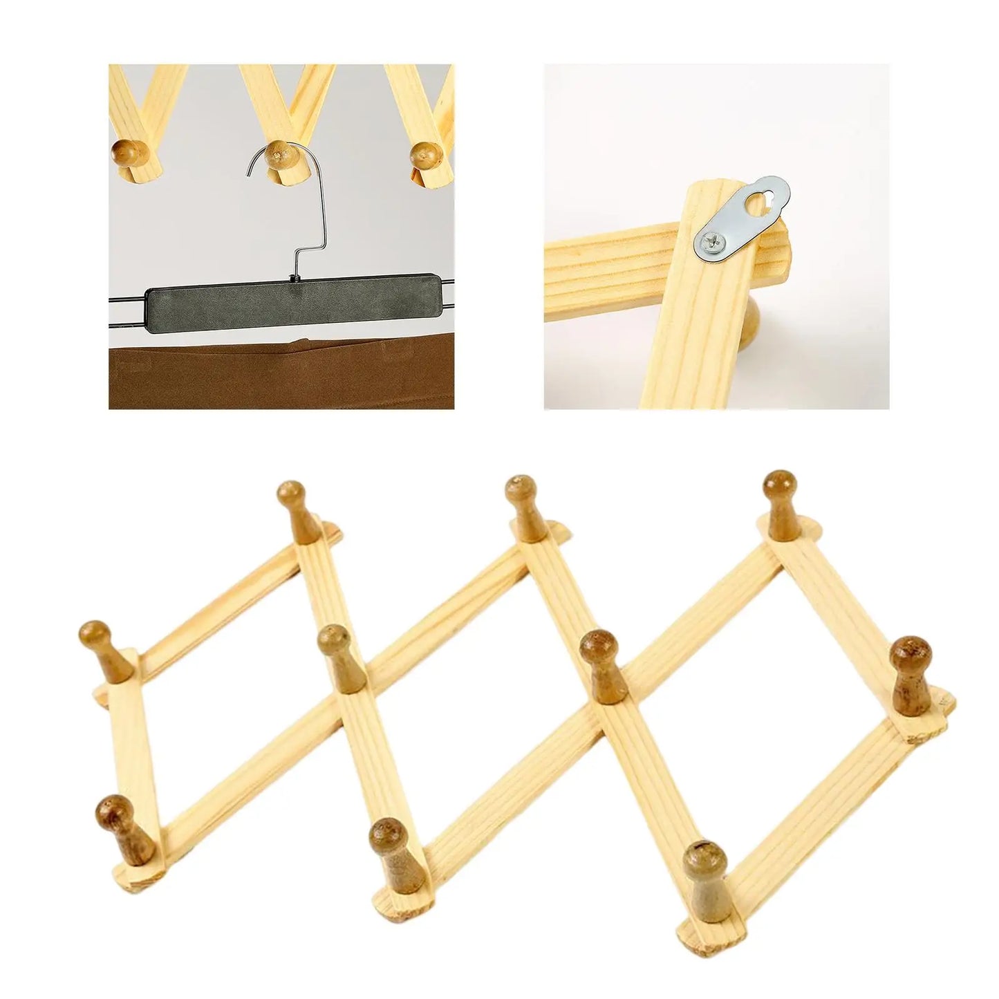 Expandable Wall-Mounted Wooden Accordion Coat Rack with 10 Peg Hooks
