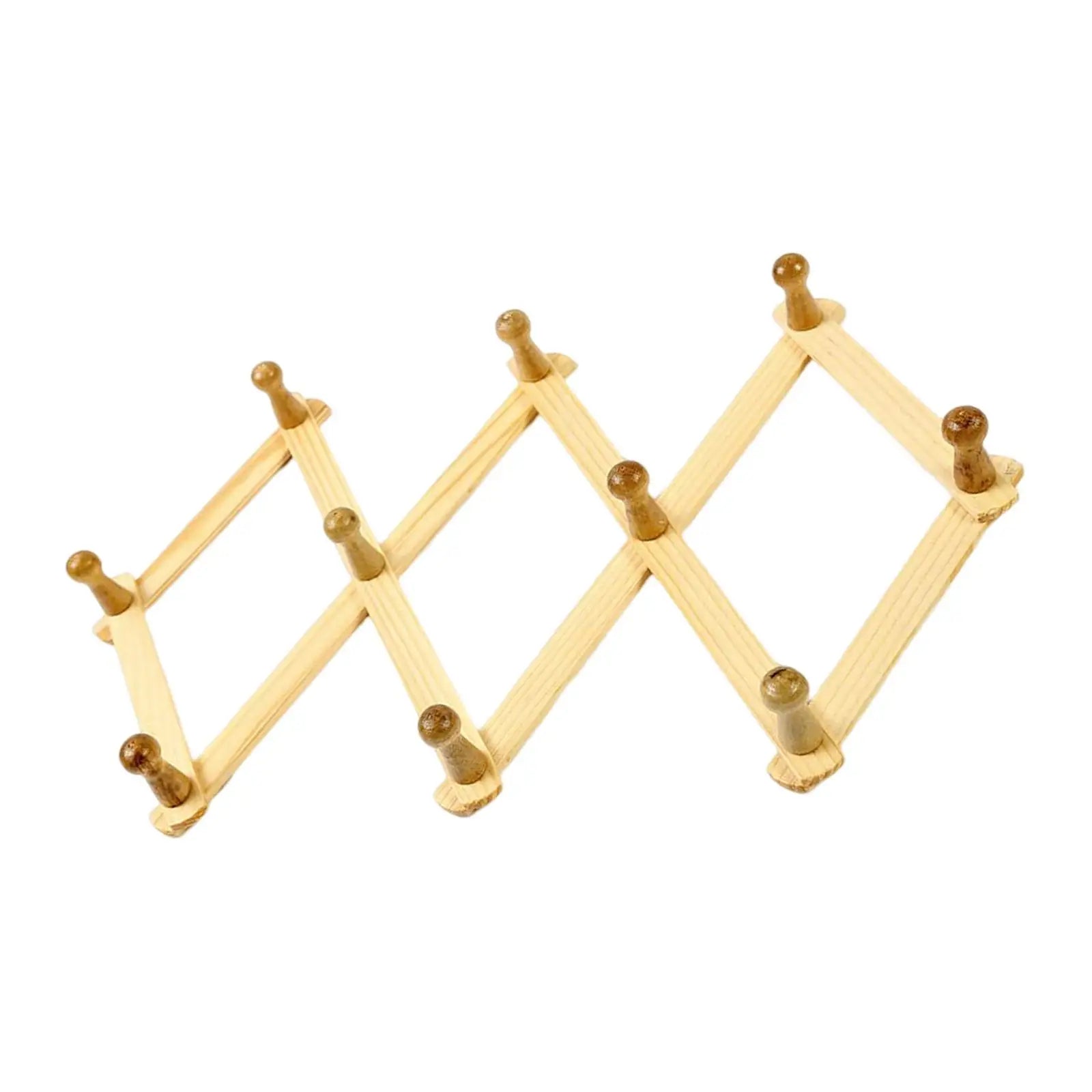 Expandable Wall-Mounted Wooden Accordion Coat Rack with 10 Peg Hooks