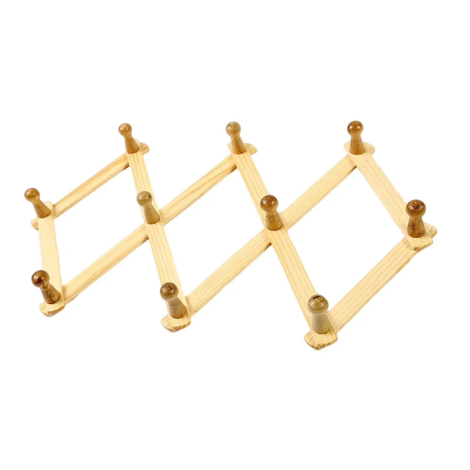 Expandable Wall-Mounted Wooden Accordion Coat Rack with 10 Peg Hooks