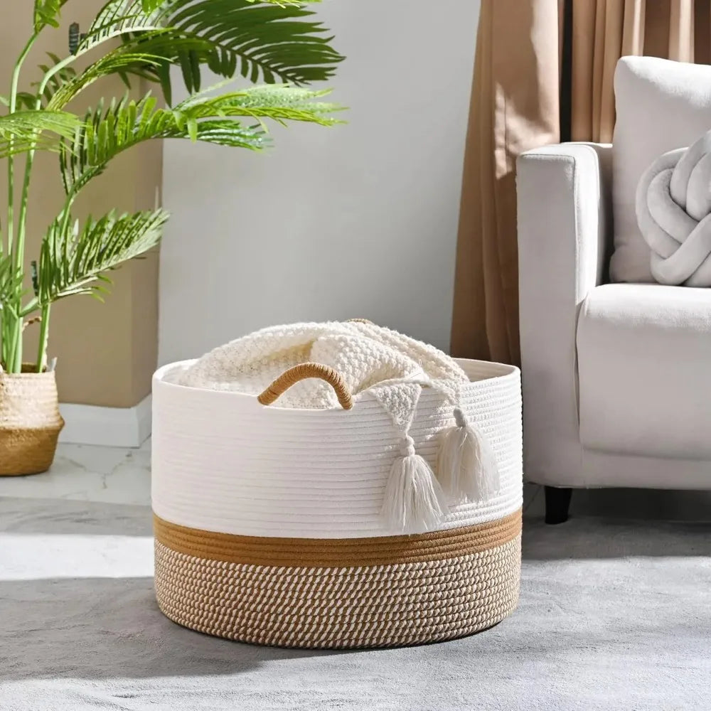 Large Cotton Rope Woven Storage Basket – Blanket & Laundry