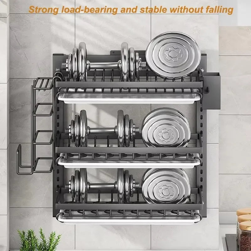 Wall-Mounted Kitchen Dish Rack Organizer with Drainboard