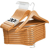 Premium Solid Wood Coat Hangers with Non-Slip Bar & 360° Swivel Hook