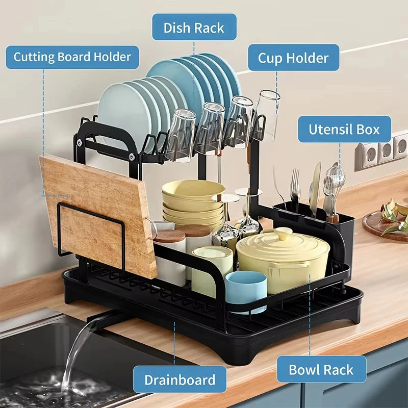 2 Tier Premium Carbon Steel Dish Rack Kitchen Organizer