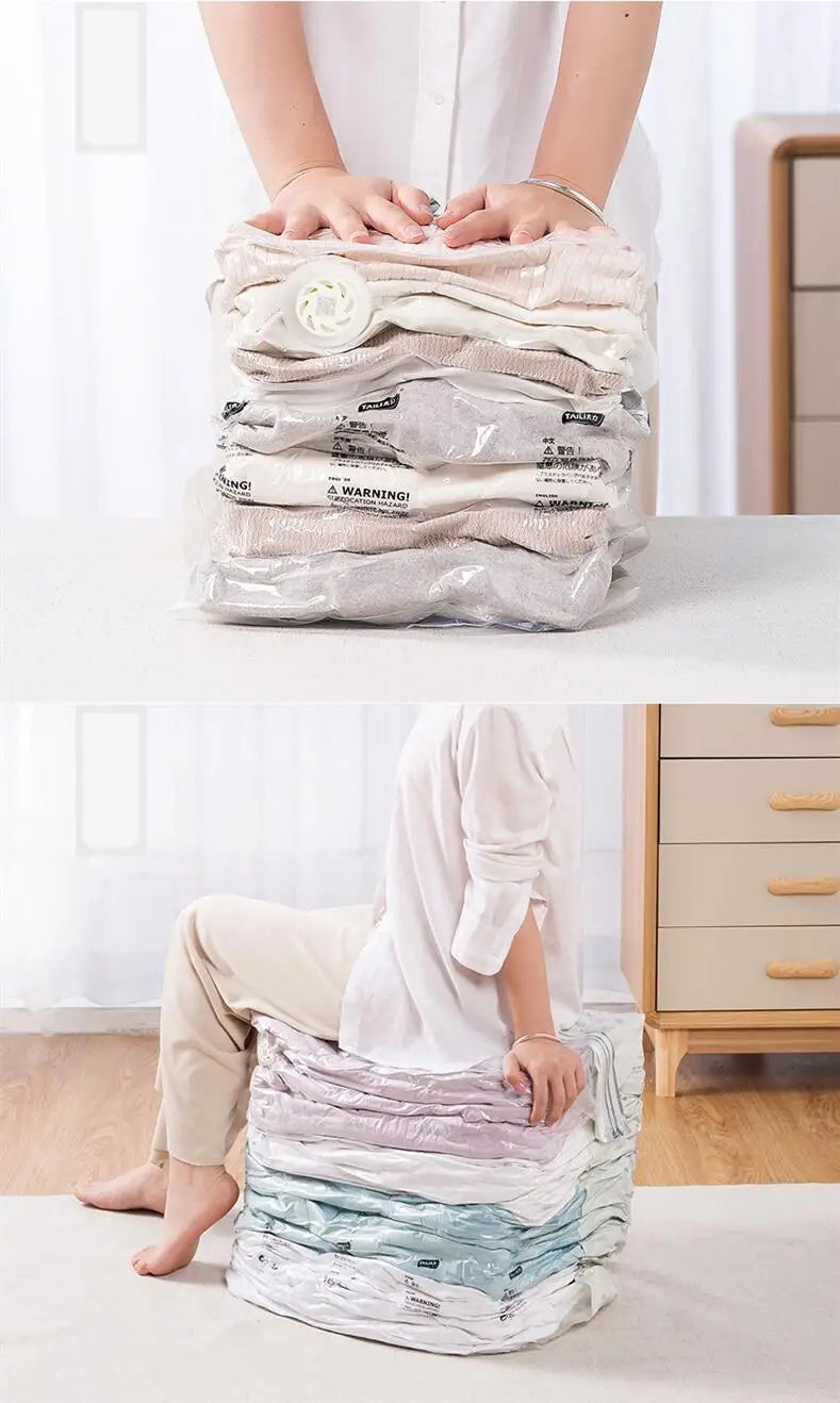 Home Storage Vacuum Bags for Storing Clothes Blankets No Pump Need