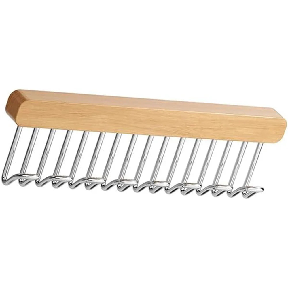 Wall-Mounted Retractable Wooden Hanger Storage Rack with Utility Hooks