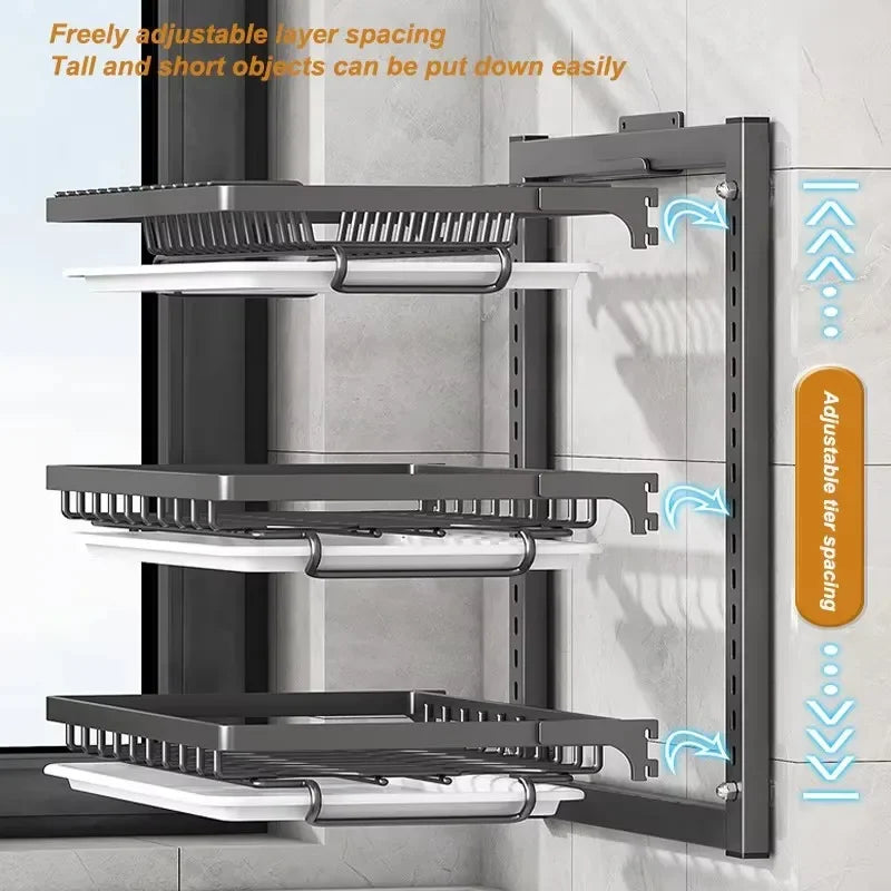 Wall-Mounted Kitchen Dish Rack Organizer with Drainboard