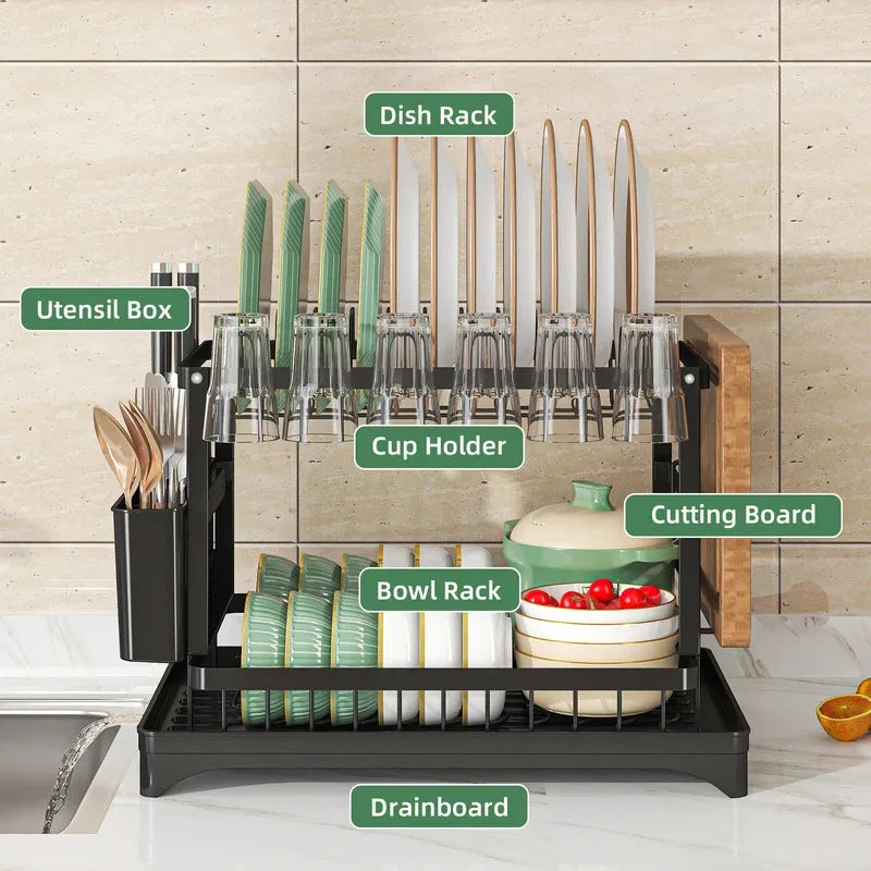 2 Tier Premium Carbon Steel Dish Rack Kitchen