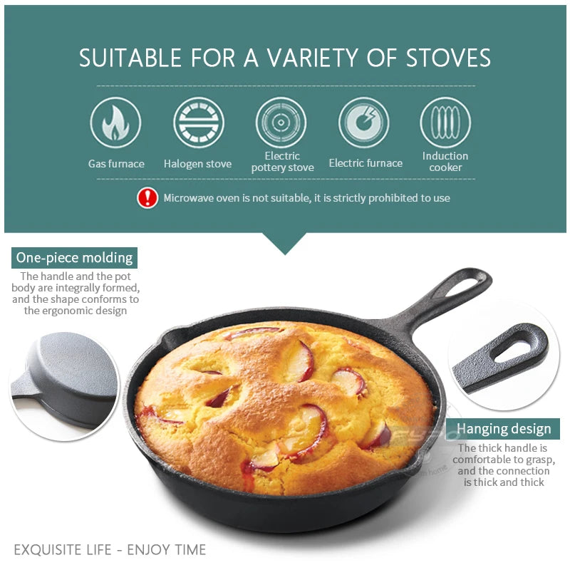 Cast Iron Skillet Frying Pan Iron Cookware Omelets Pancake Pot Oven Safe