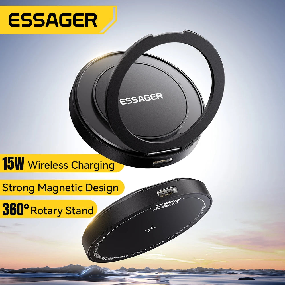 Essager 15W Magnetic Wireless Charger with Foldable Stand – iPhone & AirPods Fast Charging