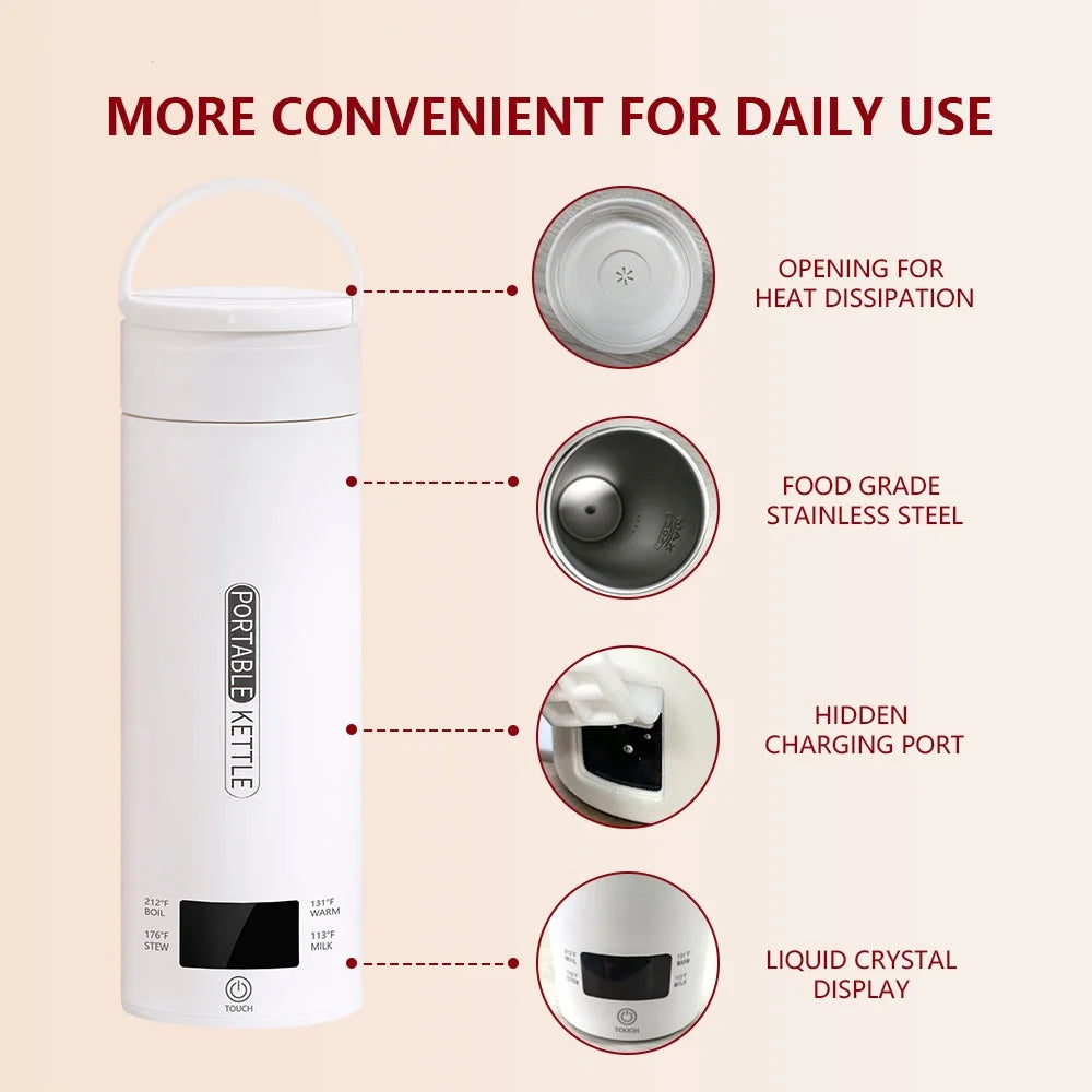 Portable Electric Heating Water Cup 100-240V Small Travel Easy