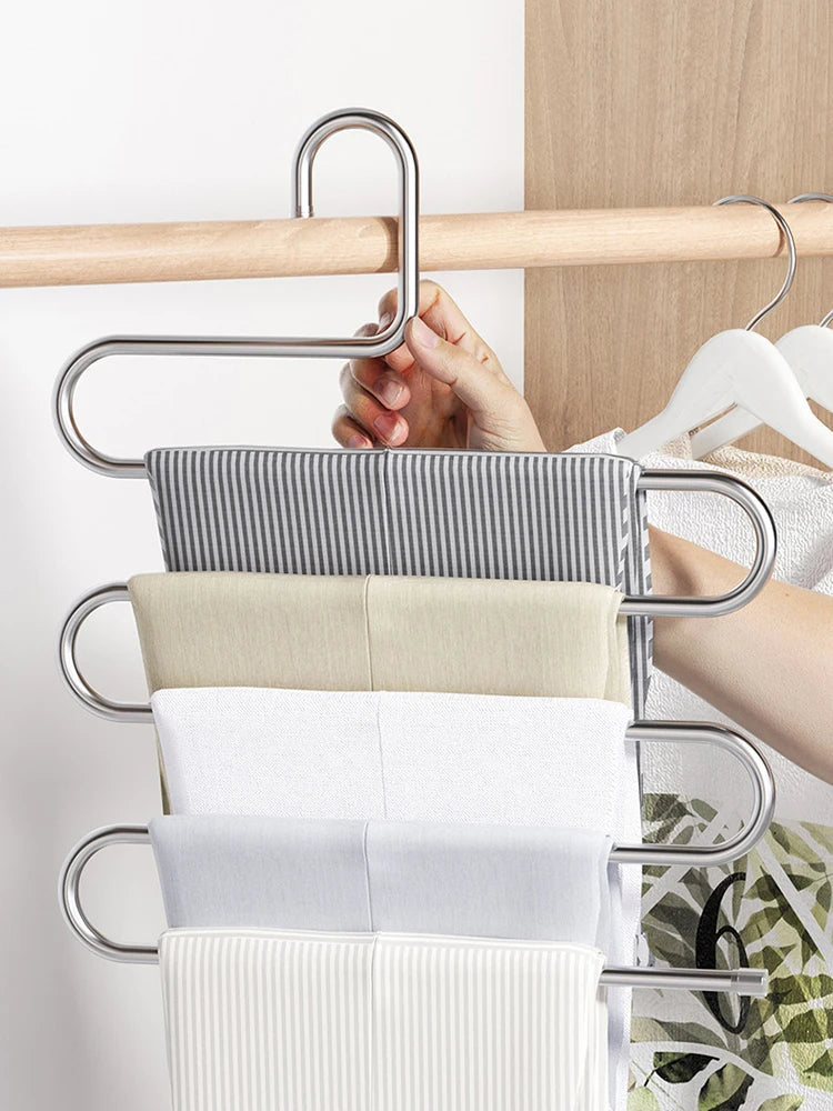 1PC Stainless Steel Pants Rack Five-Layer Multi-Functional Hanger