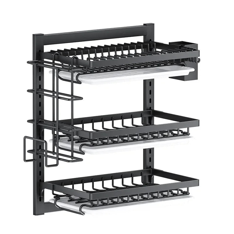 Wall-Mounted Kitchen Dish Rack Organizer with Drainboard