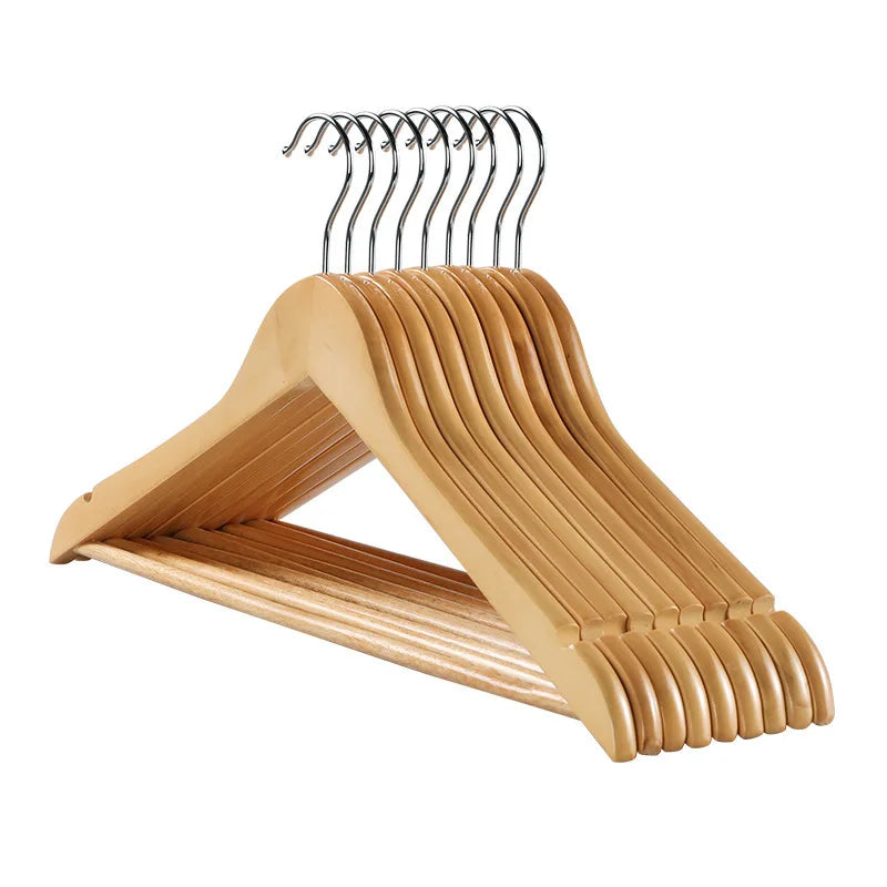 Premium Solid Wood Coat Hangers with Non-Slip Bar & 360° Swivel Hook