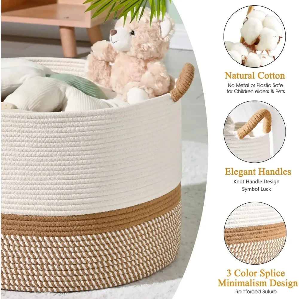 Large Cotton Rope Woven Storage Basket – Blanket & Laundry