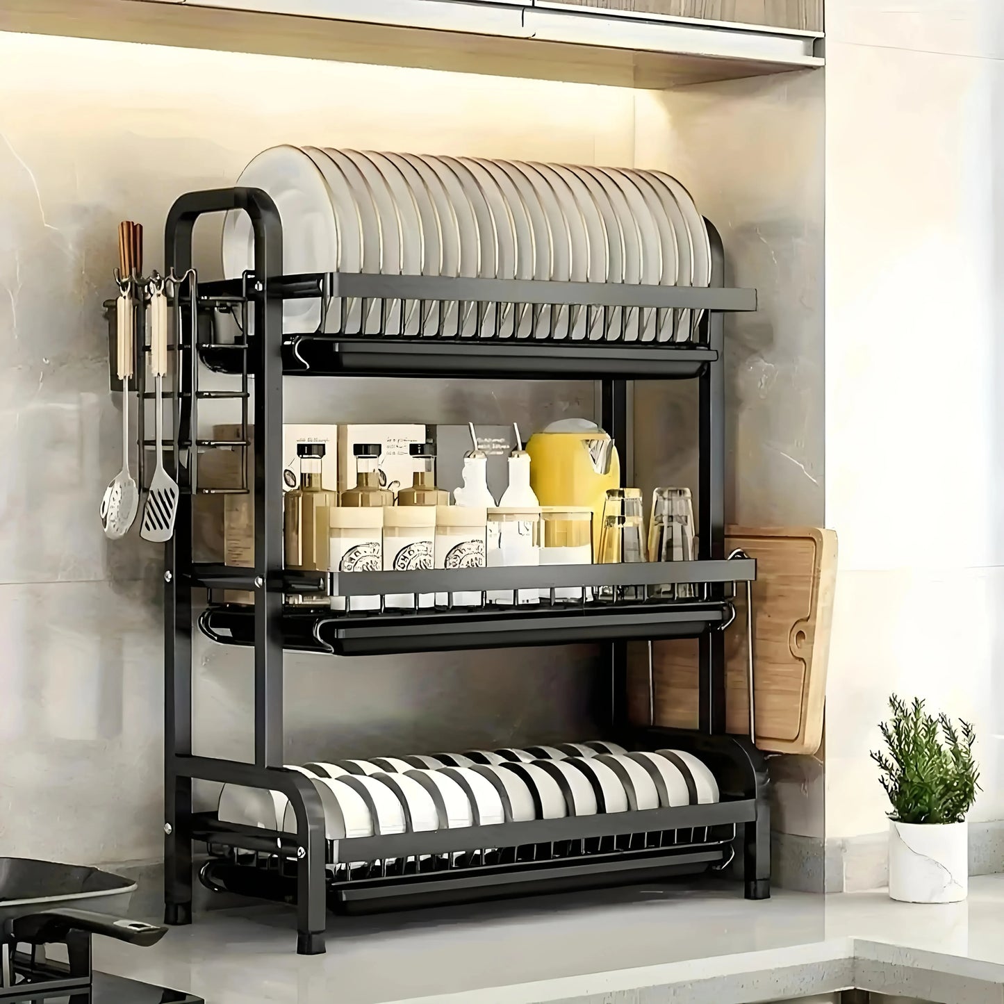 Vertical Multi-Tier Kitchen Countertop Organizer Dish Rack