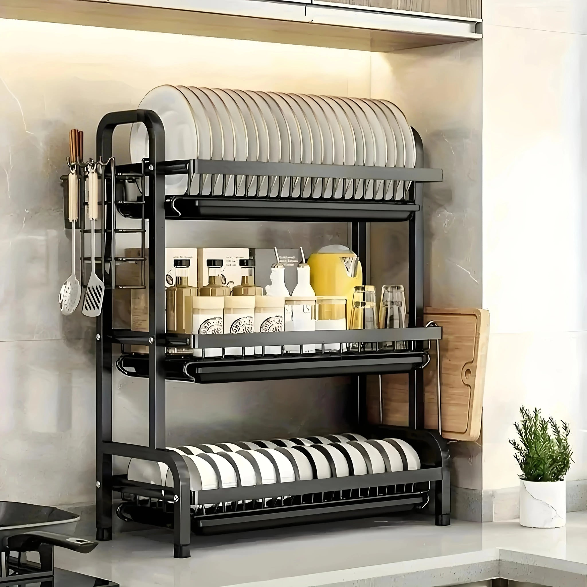 Vertical Multi-Tier Kitchen Countertop Organizer Dish Rack
