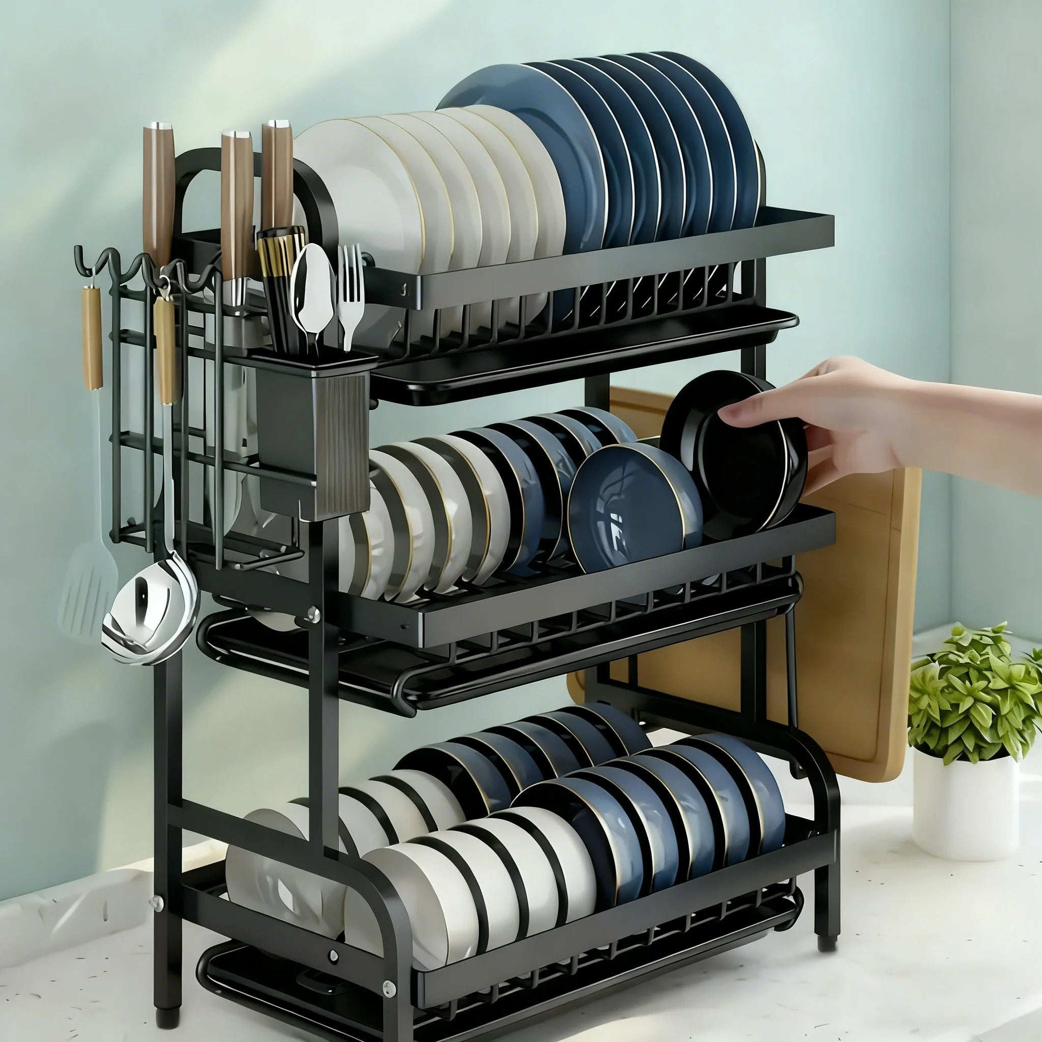 Vertical Multi-Tier Kitchen Countertop Organizer Dish Rack