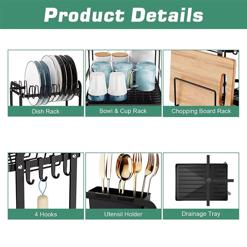 2 Tier Premium Carbon Steel Dish Rack Kitchen Organizer