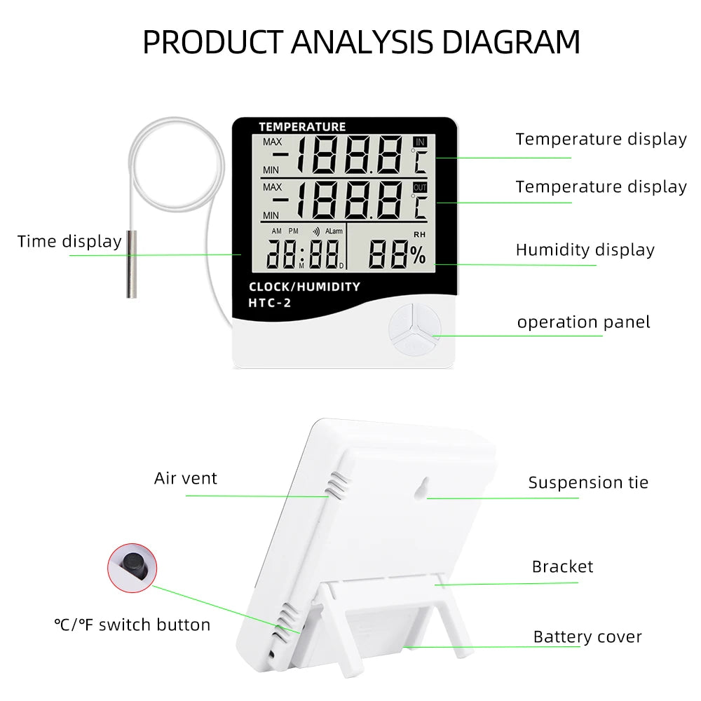 LCD Digital Room Thermometer & Hygrometer – Indoor Outdoor Humidity Meter