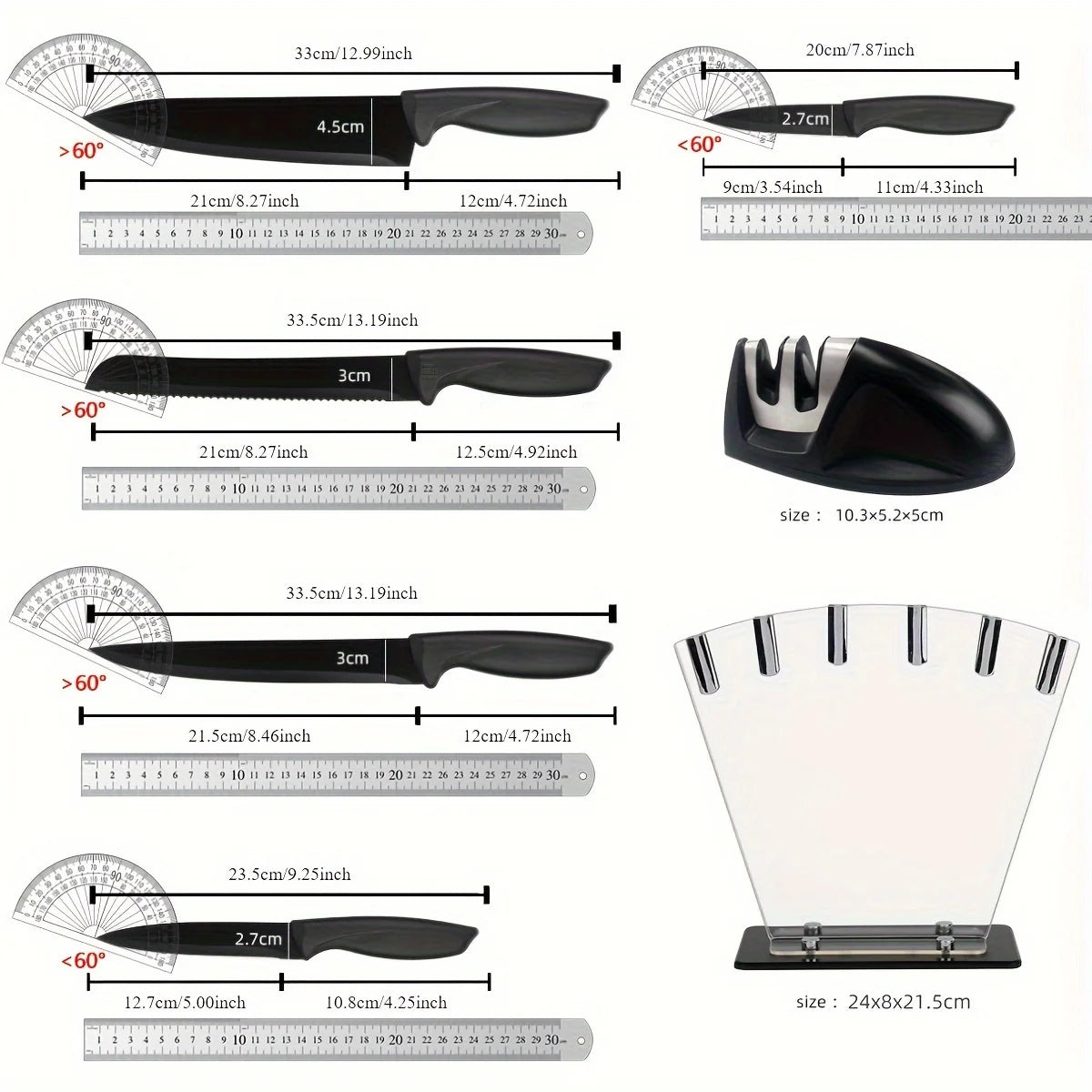 Kitchen Knife 7-piece Set, Black Professional Stainless Steel