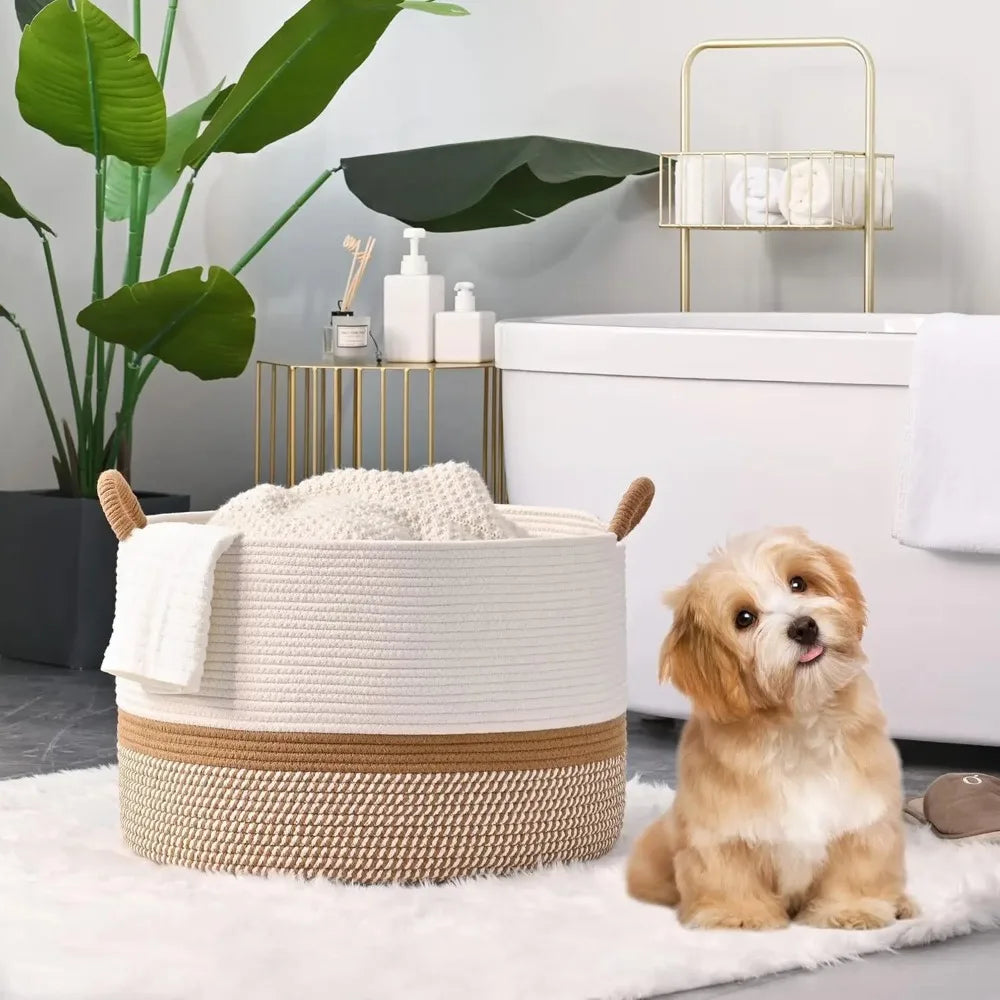 Large Cotton Rope Woven Storage Basket – Blanket & Laundry
