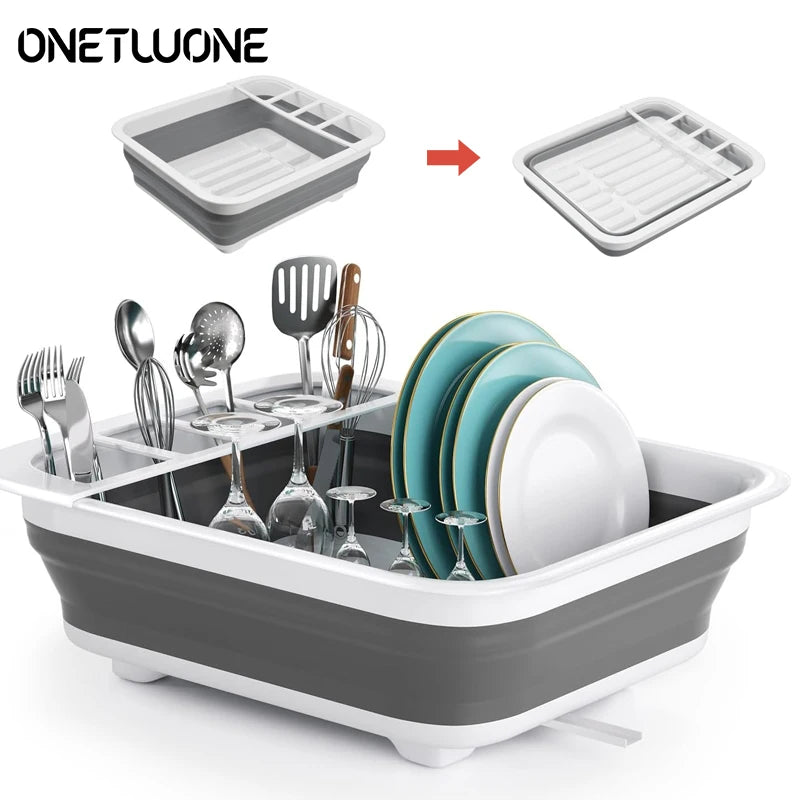 Kitchen Foldable Dish Plate Rack with Drainer